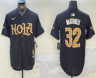 Men%27s New Orleans Saints #32 Tyrann Mathieu Black Nola Baseball Jersey